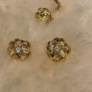 NWT VINTAGE GOLD NUGGET & CRYSTAL CUFF LINKS & TOP BUTTON CLIP